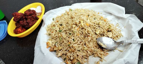 High angle view of meal served in plate