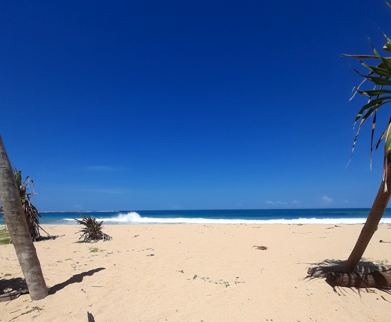 VIEW OF BEACH AGAINST CLEAR BLUE SKY