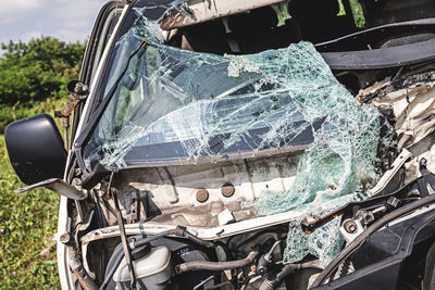 High angle view of abandoned car