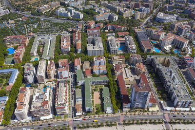 High angle view of buildings in city