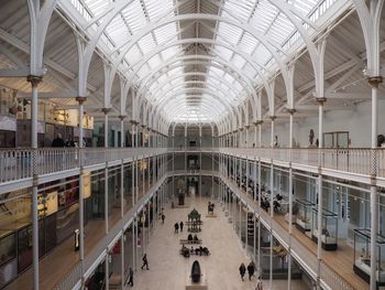 High angle view of people walking in shopping mall