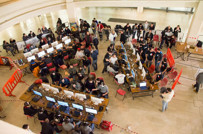 High angle view of people in shopping mall