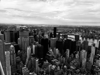 High angle view of buildings against sky