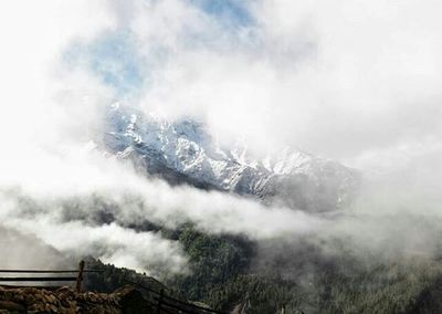 Scenic view of mountains against cloudy sky