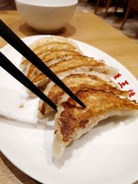 High angle view of breakfast served in plate