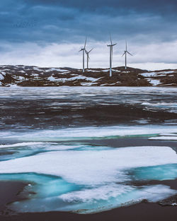 Scenic view of snow covered land against sky