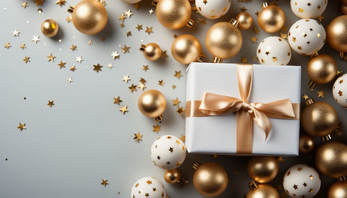 Close-up of christmas decorations on table