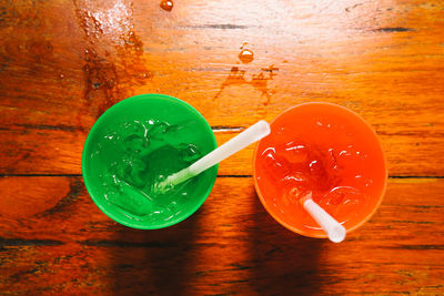 High angle view of ice cream on table