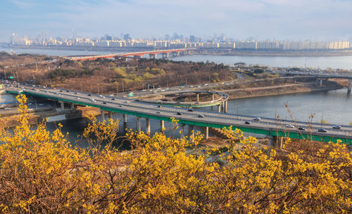 Bridge over river against sky