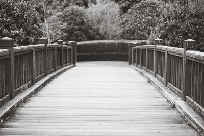Empty footbridge along trees