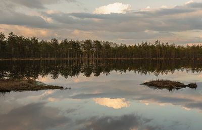 Scenic view of lake against sky during sunset