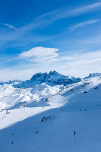 Scenic view of snow covered mountains against sky