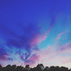 Low angle view of silhouette trees against blue sky