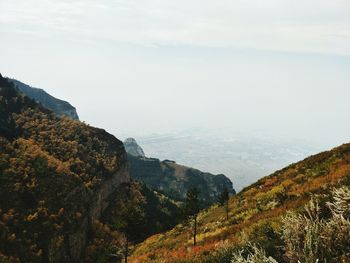 Scenic view of mountains against sky during autumn