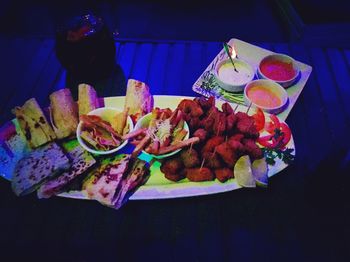 Close-up of food served on table