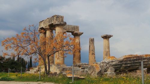 Low angle view of old ruins against sky