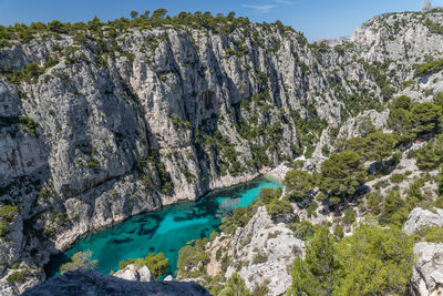 Panoramic view of rocks in sea