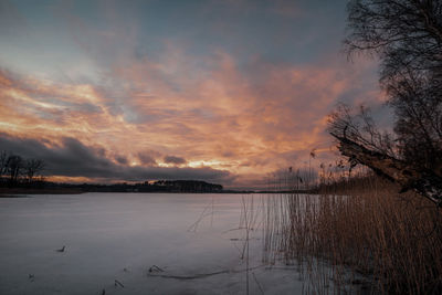 Scenic view of lake against sky during sunset