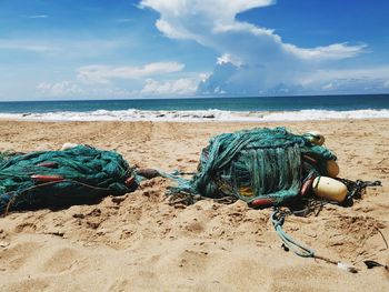 View of fishing net on beach