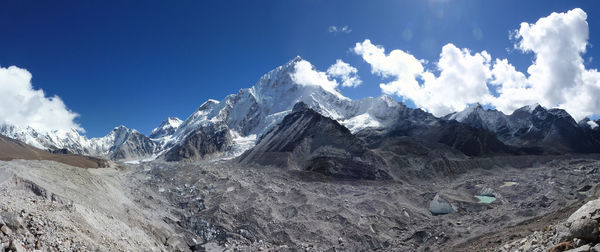 Panoramic view of snowcapped mountains against sky