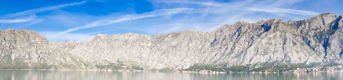 Panoramic view of lake and mountains against sky