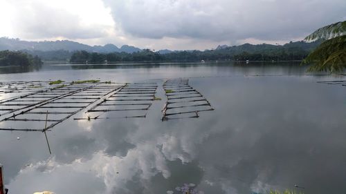 Panoramic view of lake against sky during sunset