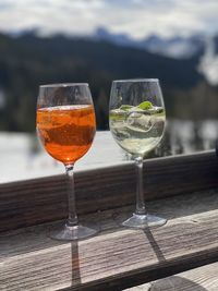 Close-up of wineglass on table