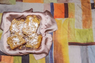 High angle view of bread on table