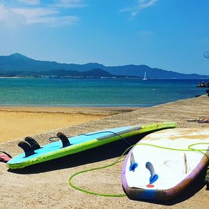Scenic view of sea against blue sky