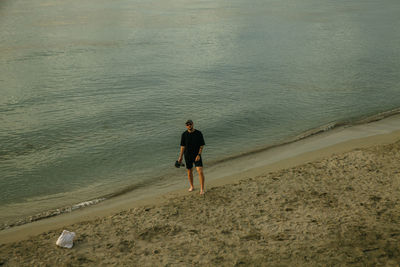 Rear view of man standing on beach