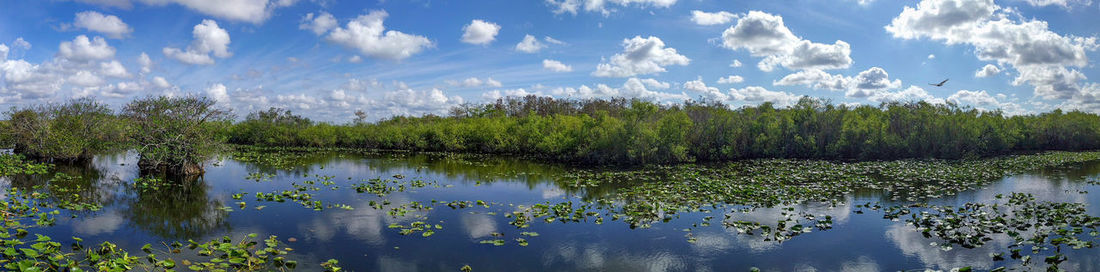 Panoramic view of lake against sky