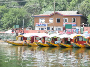 View of boats in river