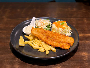 Close-up of seafood served in plate on table
