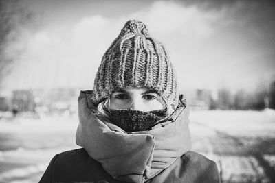 Portrait of girl covered with snow