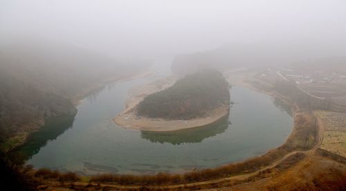 High angle view of lake against sky