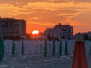 Panoramic view of buildings against sky during sunset