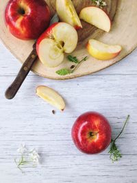 High angle view of apples on table