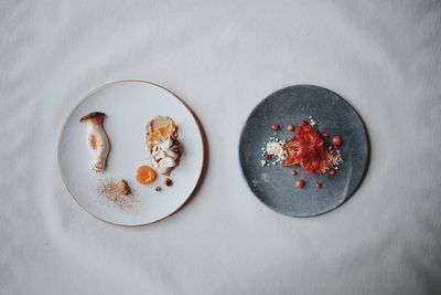 High angle view of breakfast on table