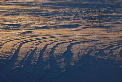 High angle view of snow covered landscape during winter