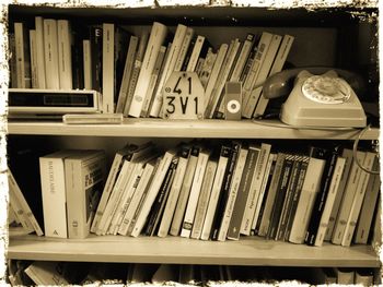 Close-up of books on shelf