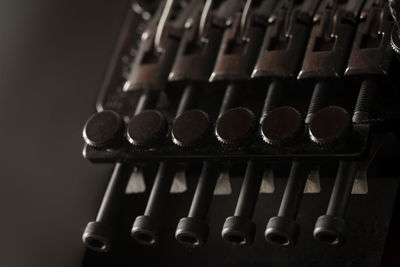 Close-up of electric guitar tremolo bridge