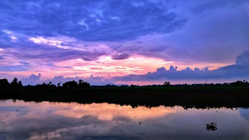 Scenic view of lake against sky during sunset