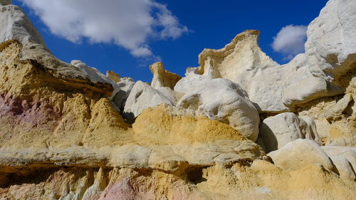 Low angle view of rock formations against sky