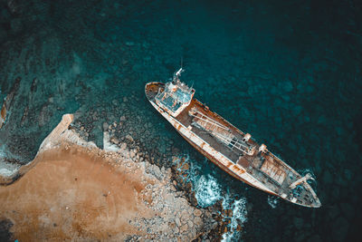 High angle view of boat in sea