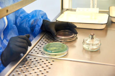 High angle view of man working on table