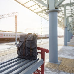 Railroad station platform against sky