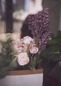 Close-up of purple flower pot