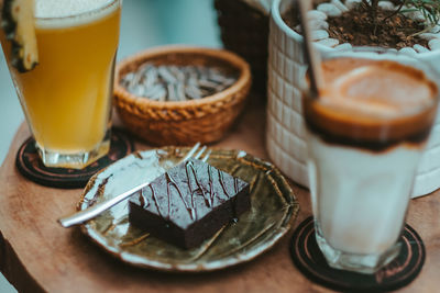 Close-up of drink served on table