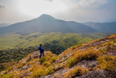 High angle view of man on mountain