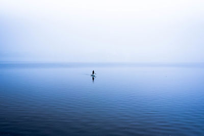 Silhouette person in sea against clear sky